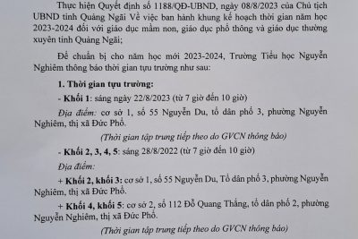 Thông báo về việc tựu trường năm học 2023-2024